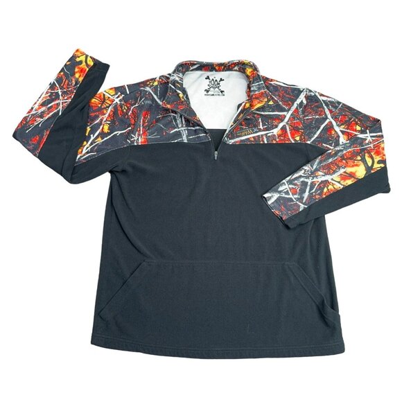 Moonshine Attitude Attire Fleece Mens Medium Red Black 1/4 Zip Wildfire Camo M - Picture 8 of 10